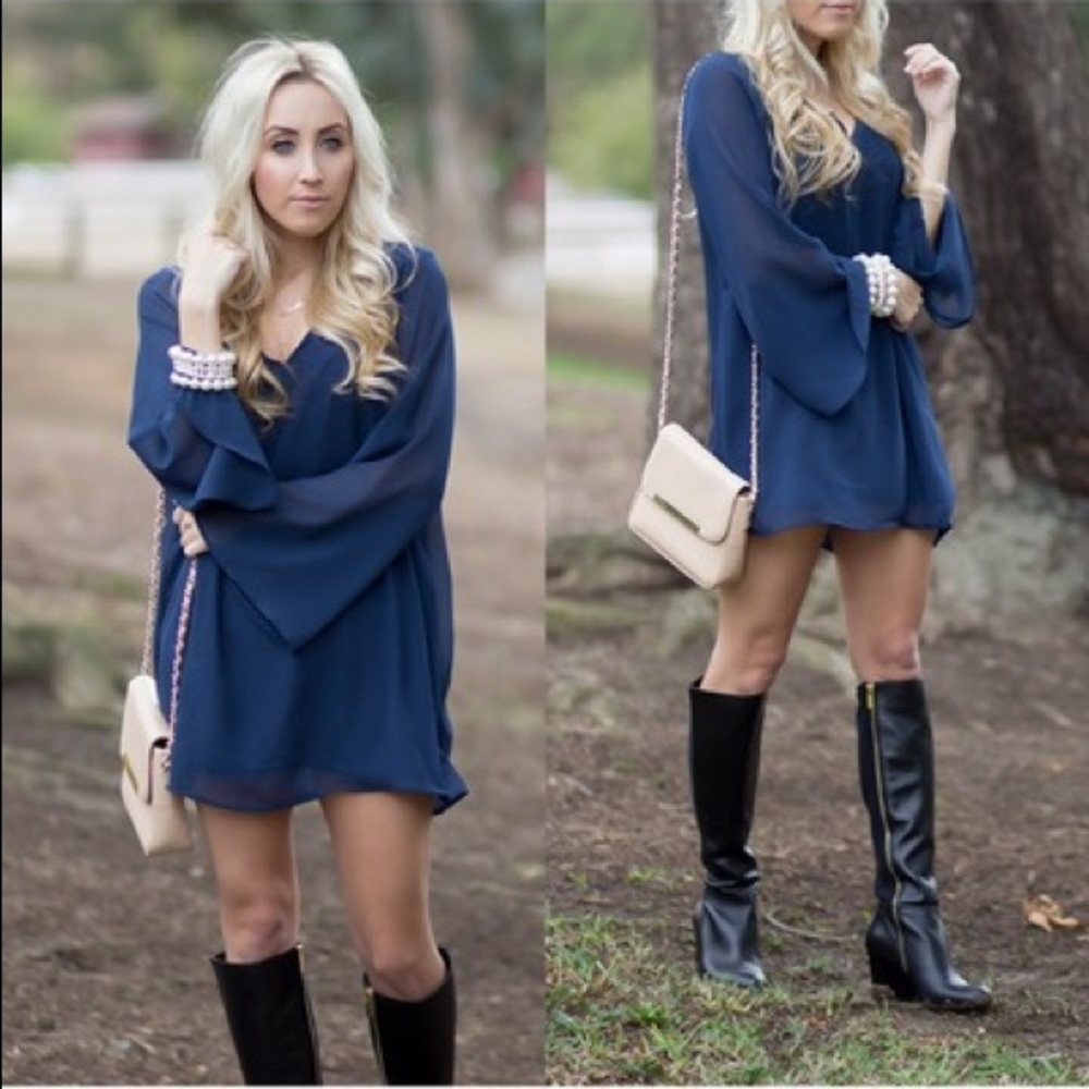 Navy Chiffon Shift Dress